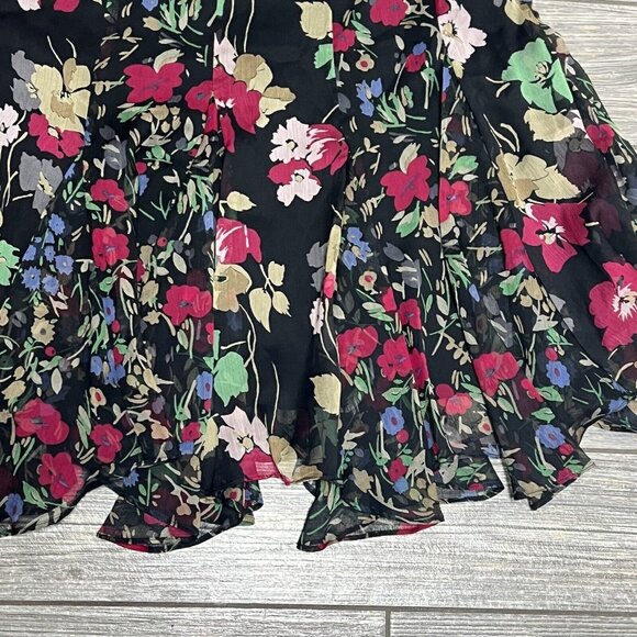 Lauren Ralph Lauren Ruffled Floral Georgette Skirt Size 12 Black Multi Floral - Picture 6 of 15